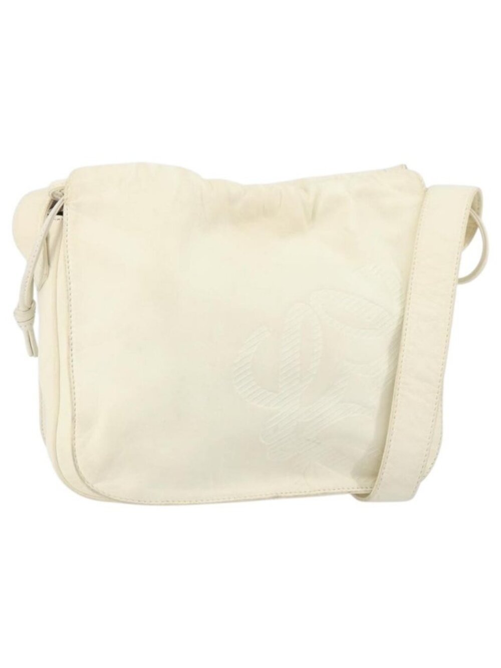 Authentic LOEWE Anagram Shoulder Bag Leather White Gold